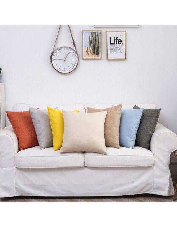 Nordic solid cotton linen pillow sofa cushion cover living room bedroom car office backrest multicolor modern simplicity