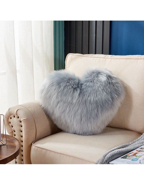 Cute solid color imitation wool throw pillow car pillow heart-shaped sofa waist cushion office seat plush cushion