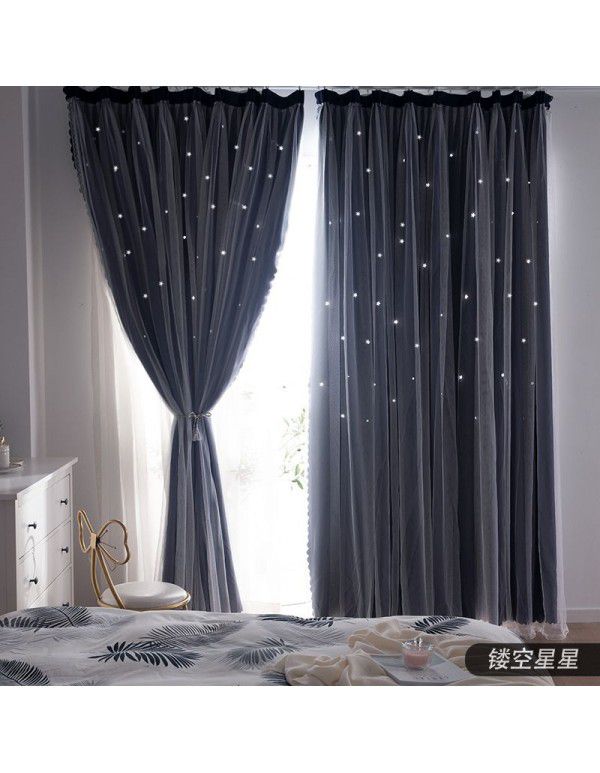 Curtains, shading, heat insulation, sunscreen, new full shade cloth, hook type bedroom screen curtain, simple Nordic style