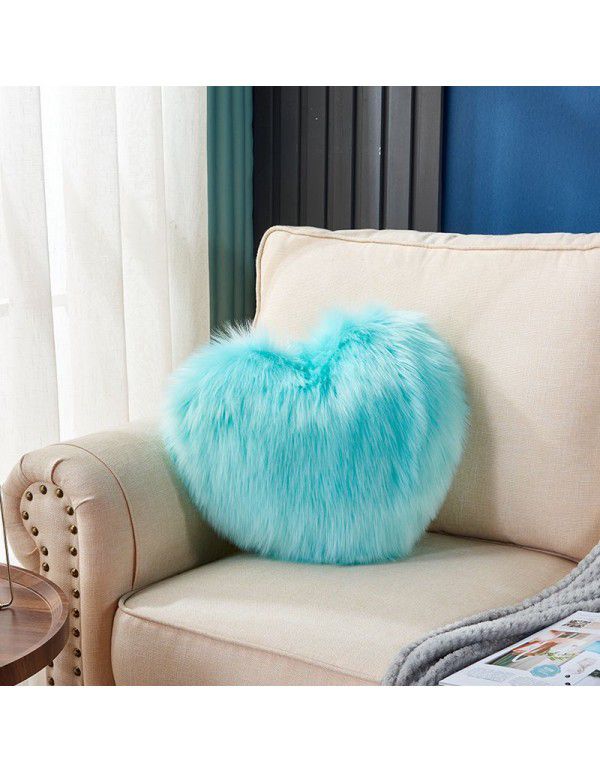 Cute solid color imitation wool throw pillow car pillow heart-shaped sofa waist cushion office seat plush cushion