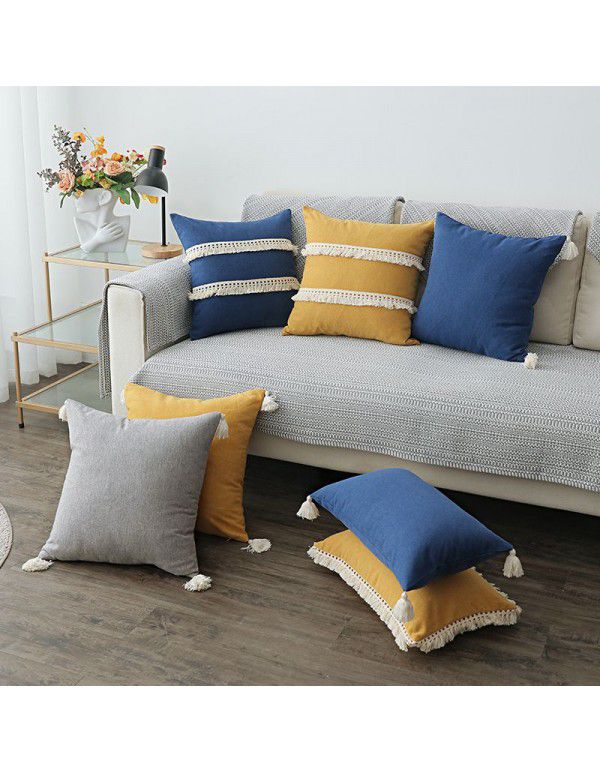 Nordic linen tassel pillow cover American style garden sofa pillow office waist pillow bedside cushion waist back wholesale