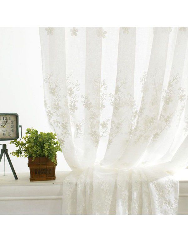 American style pastoral embroidery window screen, solid color cotton and linen screen, embroidered curtain, living room, bedroom, balcony, wholesale, cross-border