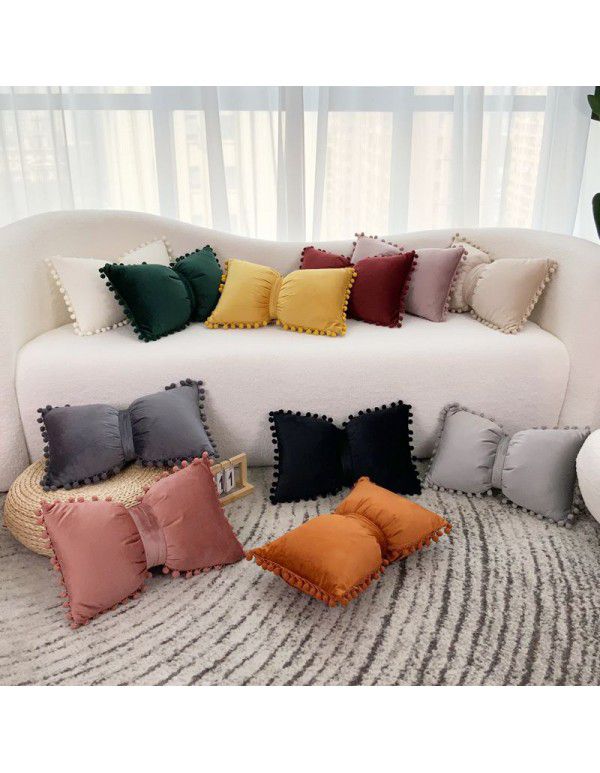 Ins Solid Swan Fluff Ball Bowknot Throw Pillow Girl Sweet Throw Pillow Cover Sofa Cushion can be dual-use