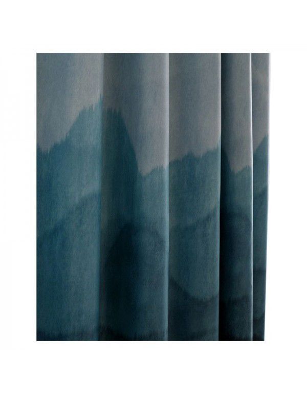 American printed curtain cloth High precision blackout cloth Wholesale living room bedroom simple gradual change blue blackout curtain finished products