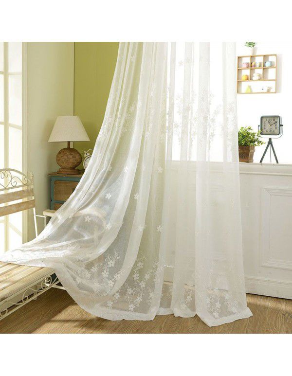 American style pastoral embroidery window screen, solid color cotton and linen screen, embroidered curtain, living room, bedroom, balcony, wholesale, cross-border