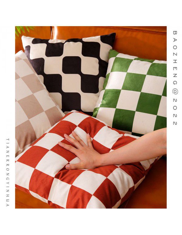 Velvet pillowcase ins wind chessboard lattice bedside upholstery cushion waist pillow backrest sofa pillowcase wholesale