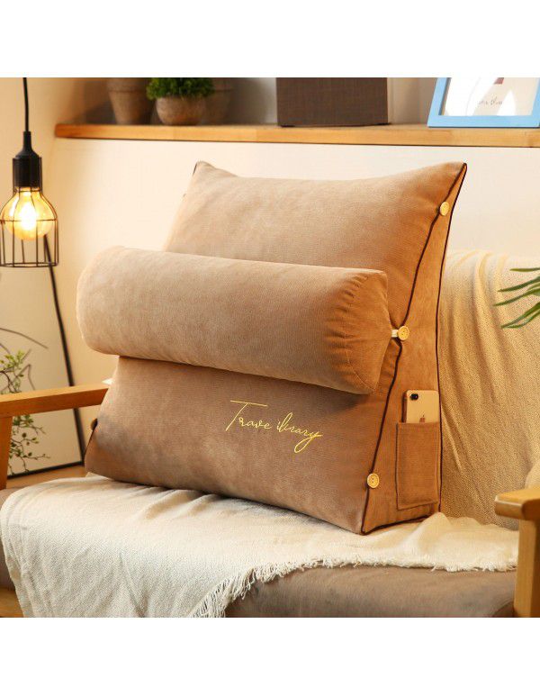 Solid color embroidered triangular cushion Japanese tatami bedside backrest living room sofa pillow