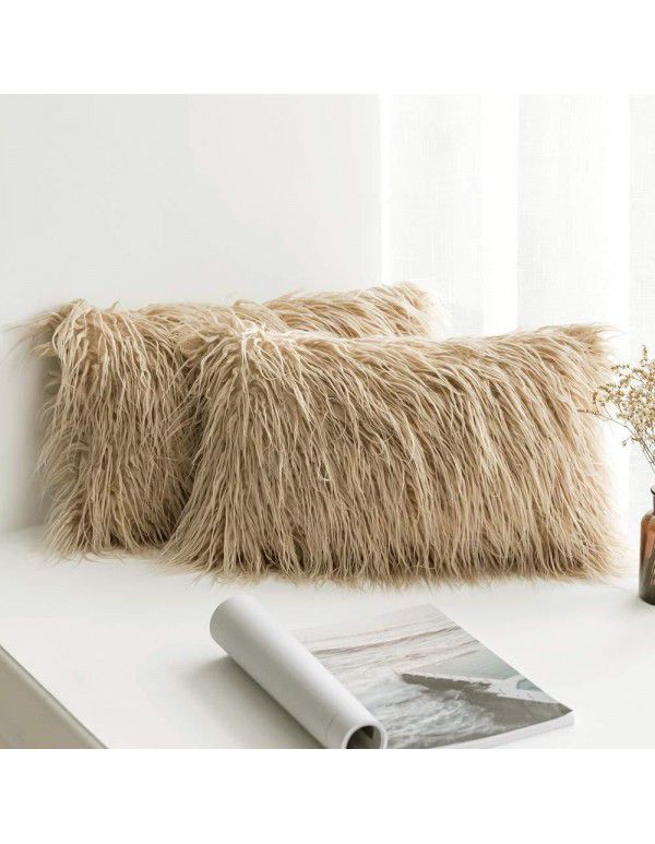  ins wind plush pillow case beach imitation wool rectangular bedside cushion sofa cushion cushion pillow case