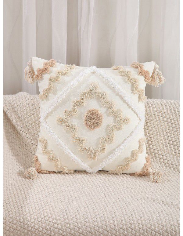 New Bohemian Geometric Tufted Pillow Case Home Fringe Cushion Home Stay Simple Waist Pillow