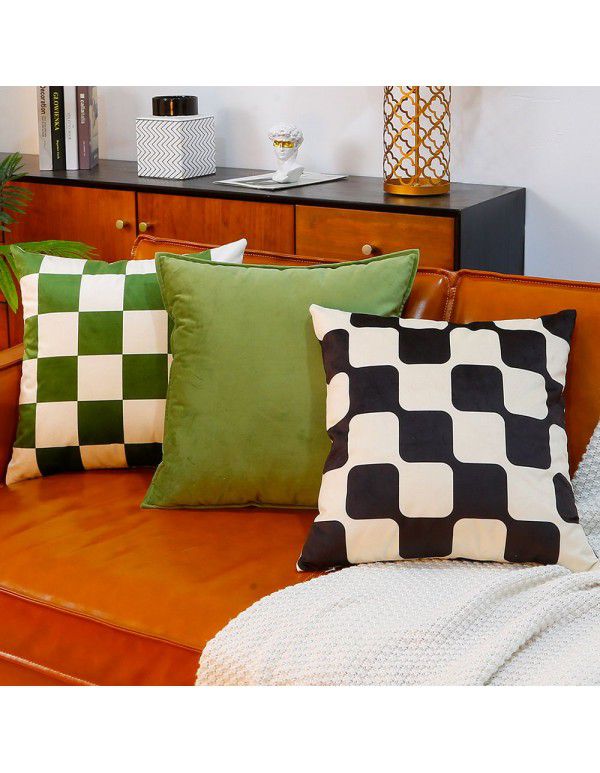 Velvet pillowcase ins wind chessboard lattice bedside upholstery cushion waist pillow backrest sofa pillowcase wholesale