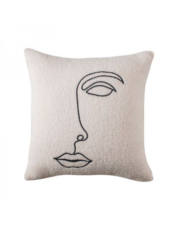 Nordic lamb plush ins style embroidery face pillow chessboard light luxury velvet vintage sofa waist cushion cover