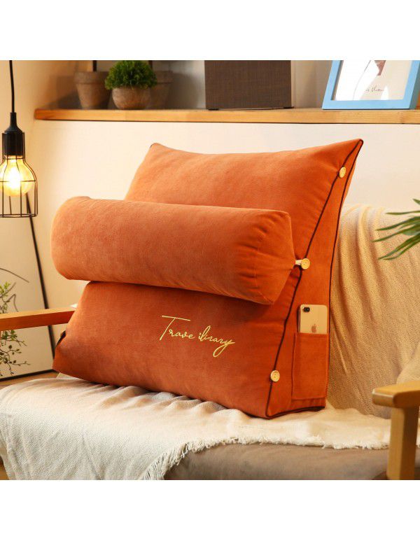 Solid color embroidered triangular cushion Japanese tatami bedside backrest living room sofa pillow