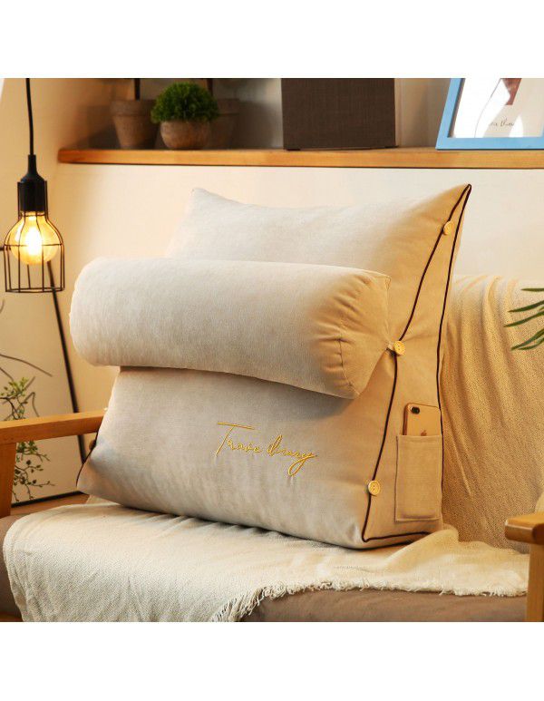 Solid color embroidered triangular cushion Japanese tatami bedside backrest living room sofa pillow