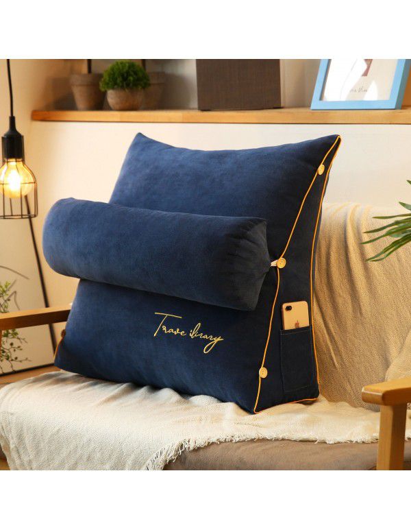 Solid color embroidered triangular cushion Japanese tatami bedside backrest living room sofa pillow