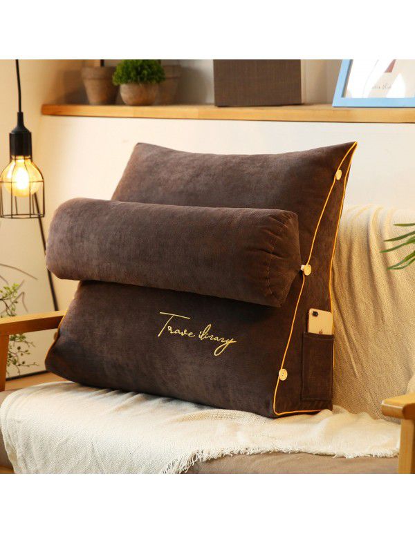 Solid color embroidered triangular cushion Japanese tatami bedside backrest living room sofa pillow