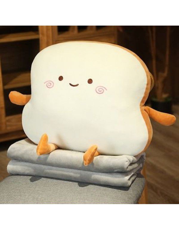 Cute cartoon toast pillow blanket two in one cartoon plush expression bread doll back cushion quilt