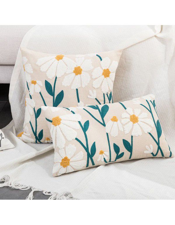 Modern trend ins wind flower grass towel embroidery pillow model room home stay sofa bedside cushion cross-border pillow