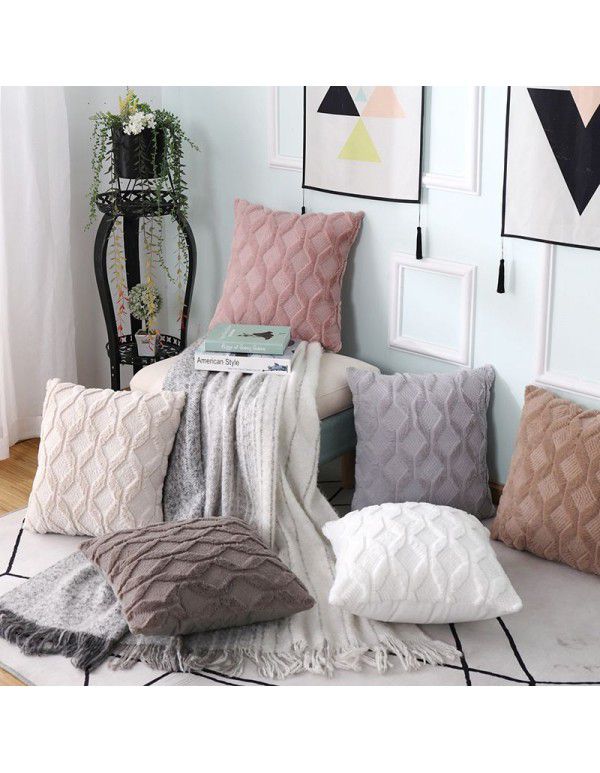 Cross border quilted pillows Headrest pillowcase ins velvet cotton linen pillowcase plush cushion cover Waist rest wholesale