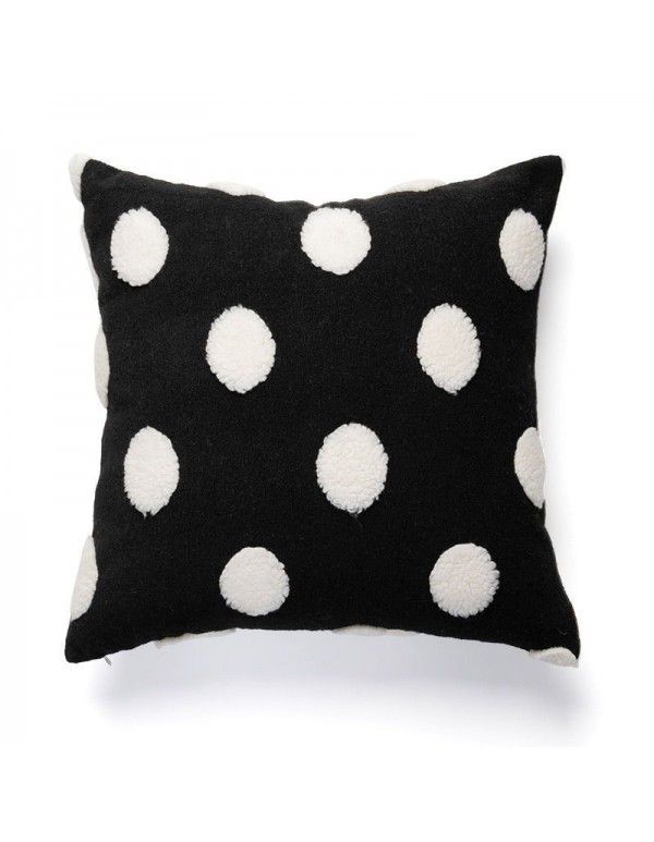 Nordic ins style woolen cloth dot embroidered pillow cover geometric dot sitting room sofa plush net red cushion backrest