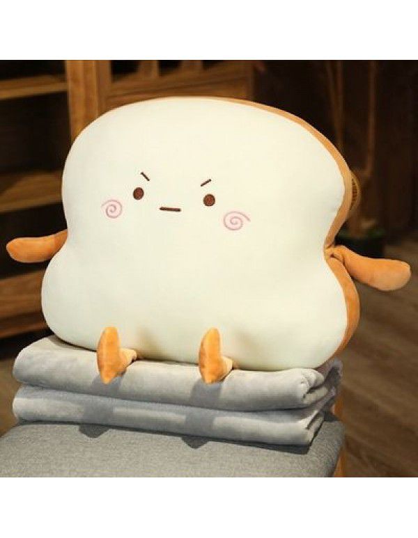 Cute cartoon toast pillow blanket two in one cartoon plush expression bread doll back cushion quilt