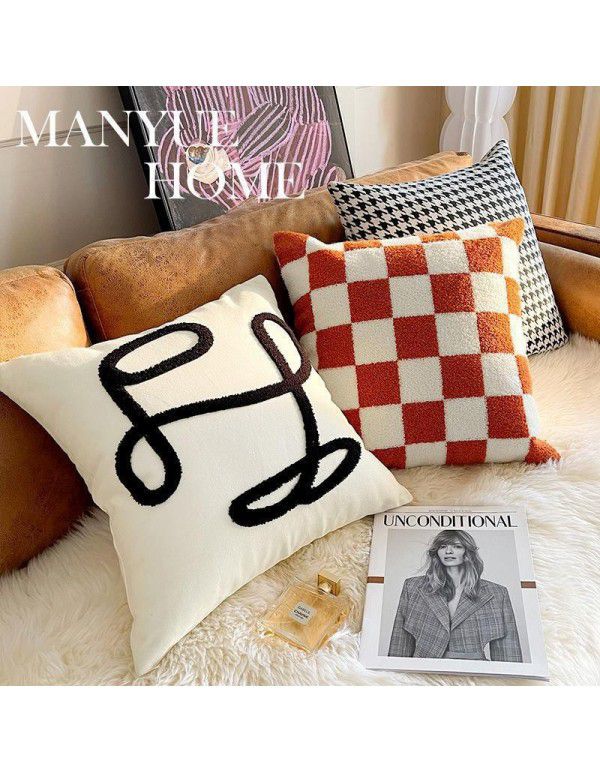 Nordic luxury ins retro chessboard style pillow, thousand bird style pillow case, sofa, living room, model room, bedside pillow