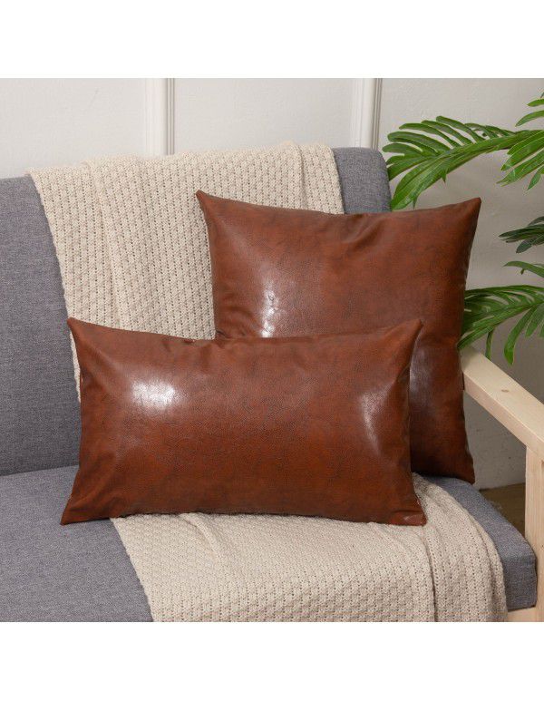 Retro Luxury PU Leather Throw Pillow Model Room Pillow Office Waist Pillow Headrest Cushion Sofa Throw Pillow Cover with Core