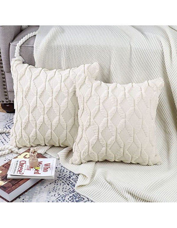 Cross border quilted pillows Headrest pillowcase ins velvet cotton linen pillowcase plush cushion cover Waist rest wholesale