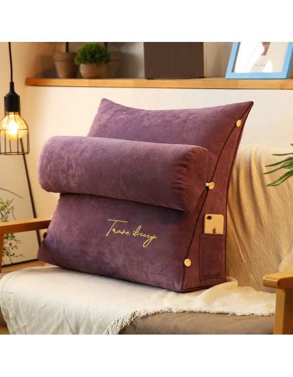 Solid color embroidered triangular cushion Japanese tatami bedside backrest living room sofa pillow