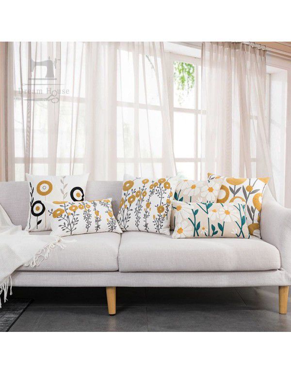 Modern trend ins wind flower grass towel embroidery pillow model room home stay sofa bedside cushion cross-border pillow