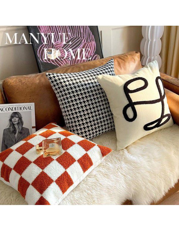 Nordic luxury ins retro chessboard style pillow, thousand bird style pillow case, sofa, living room, model room, bedside pillow