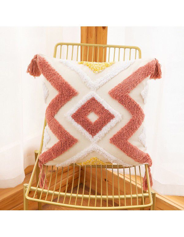 New Bohemian Geometric Tufted Pillow Case Home Fringe Cushion Home Stay Simple Waist Pillow