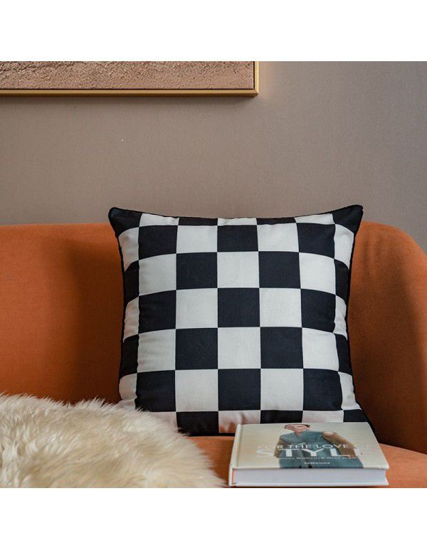 Nordic lamb plush ins style embroidery face pillow chessboard light luxury velvet vintage sofa waist cushion cover