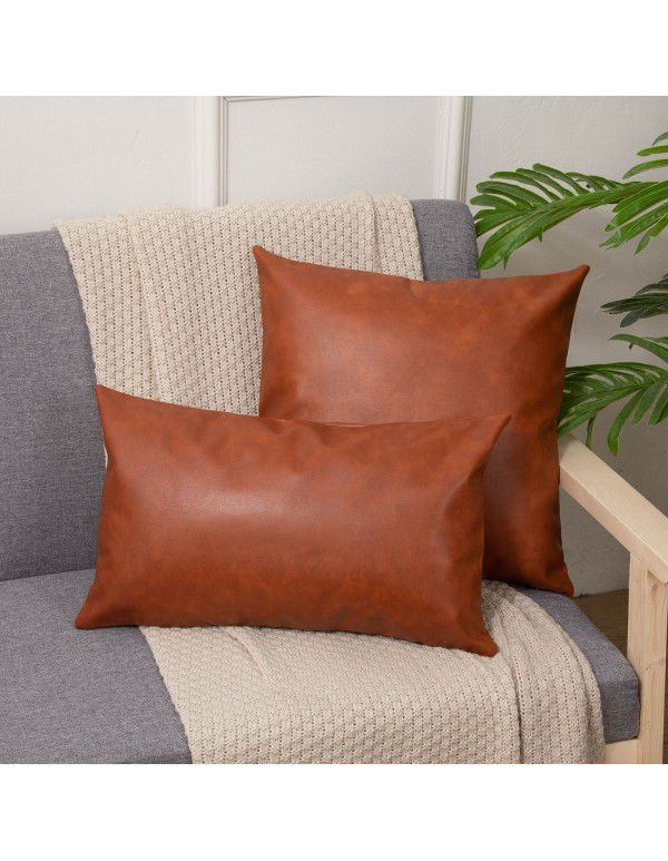 Retro Luxury PU Leather Throw Pillow Model Room Pillow Office Waist Pillow Headrest Cushion Sofa Throw Pillow Cover with Core