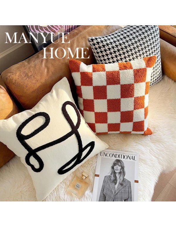 Nordic luxury ins retro chessboard style pillow, thousand bird style pillow case, sofa, living room, model room, bedside pillow