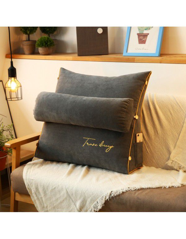 Solid color embroidered triangular cushion Japanese tatami bedside backrest living room sofa pillow