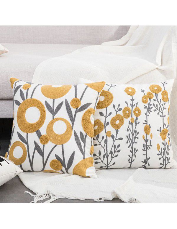 Modern trend ins wind flower grass towel embroidery pillow model room home stay sofa bedside cushion cross-border pillow