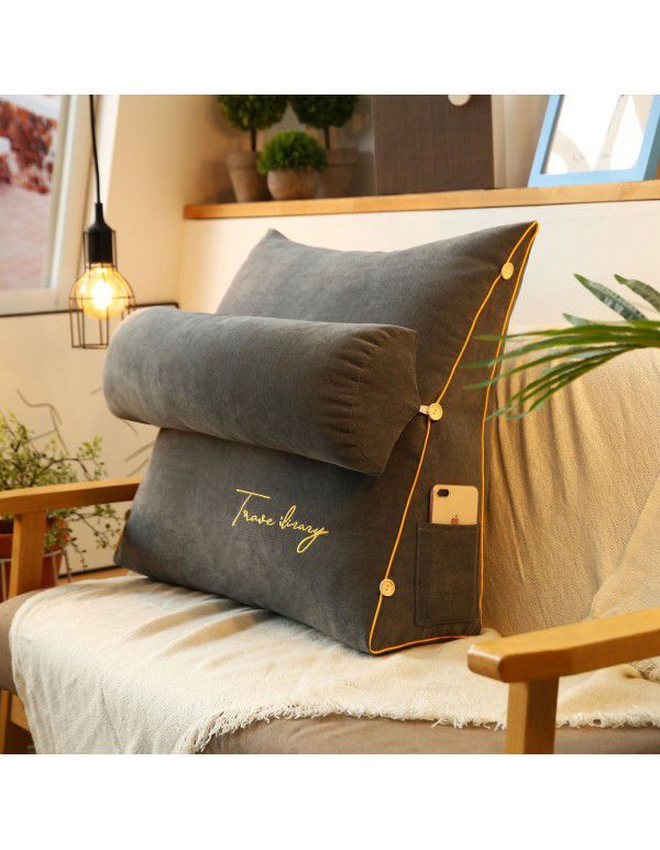 Solid color embroidered triangular cushion Japanese tatami bedside backrest living room sofa pillow