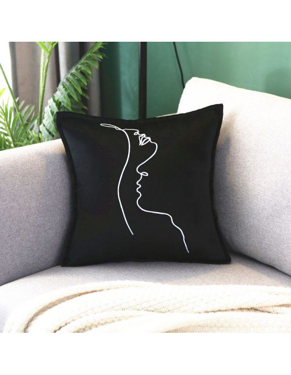 Black and white chessboard pattern pillowcase Nordic ins style line sofa pillow sitting room bedside cushion senior sense of luxury