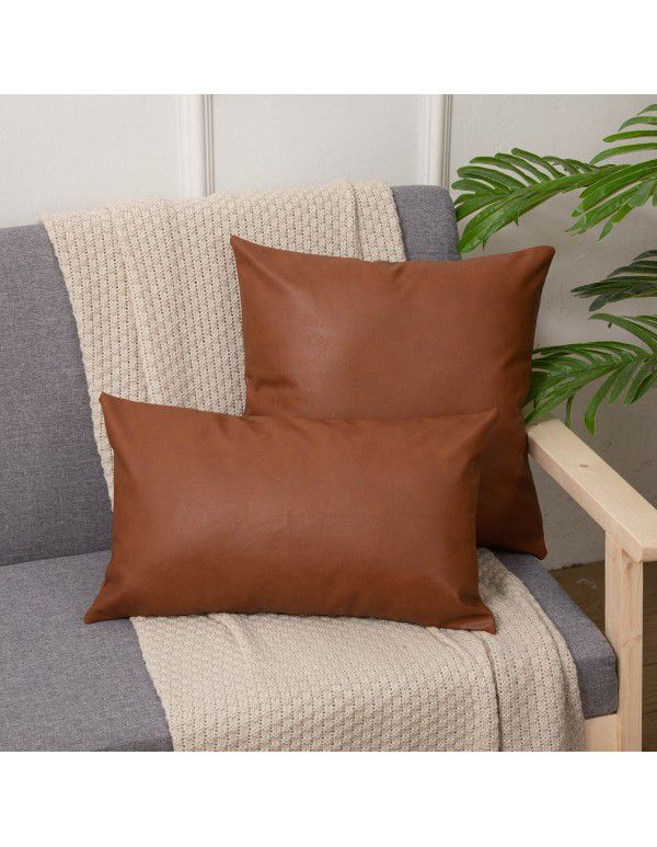 Retro Luxury PU Leather Throw Pillow Model Room Pillow Office Waist Pillow Headrest Cushion Sofa Throw Pillow Cover with Core