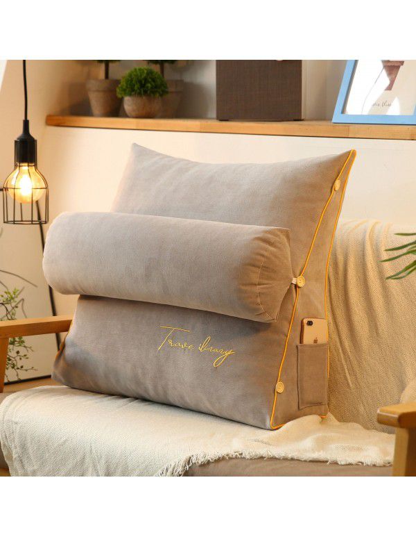 Solid color embroidered triangular cushion Japanese tatami bedside backrest living room sofa pillow