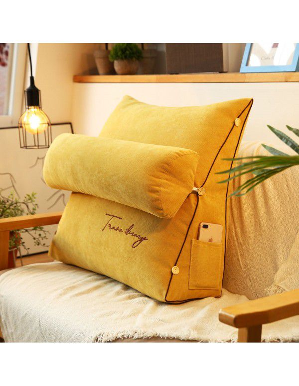 Solid color embroidered triangular cushion Japanese tatami bedside backrest living room sofa pillow