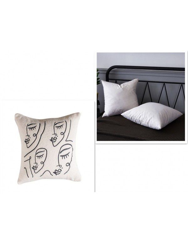 Nordic lamb plush ins style embroidery face pillow chessboard light luxury velvet vintage sofa waist cushion cover