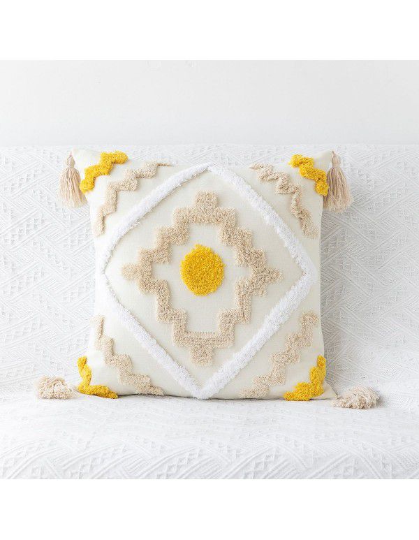 New Bohemian Geometric Tufted Pillow Case Home Fringe Cushion Home Stay Simple Waist Pillow