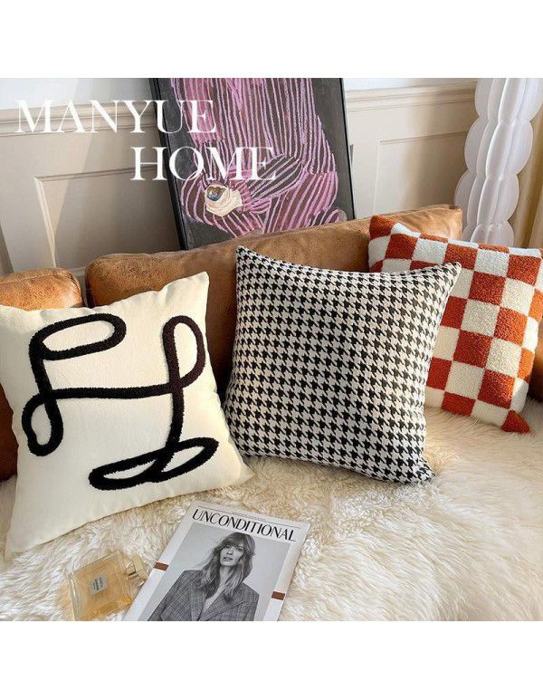 Nordic luxury ins retro chessboard style pillow, thousand bird style pillow case, sofa, living room, model room, bedside pillow