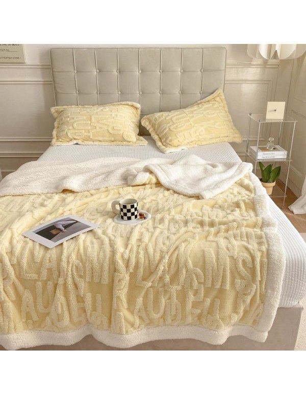 New blanket in autumn and winter of 2022 New taff wool blanket Pure plain color jacquard double layer lamb wool blanket