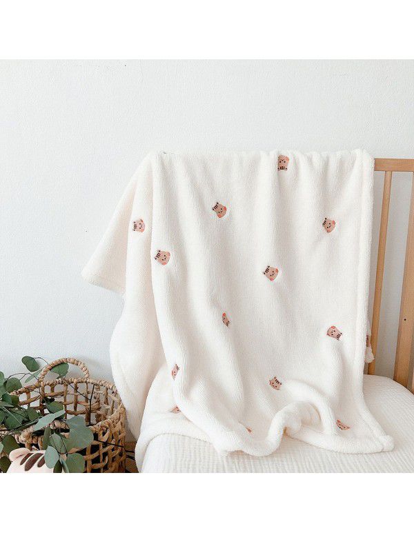 Ins Wind South Korean Baby Kids Cover Blanket in Spring, Autumn and Winter, Go Out and Embroider Baby Bears and Rabbits Embroidery Blanket, Sleeping Blanket