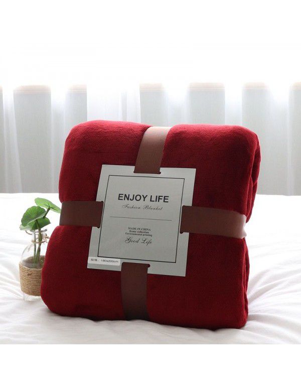 Foreign trade small blanket coral blanket four seasons nap travel blanket solid flannel thickened yoga gifts wholesale