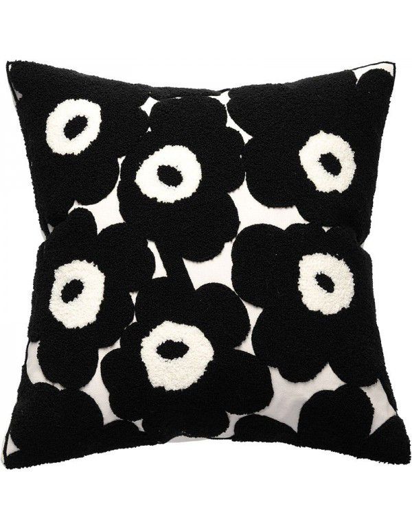 Nordic style poppy flower pillow black and white gray cushion bag Finnish style cushion sitting room sofa pillow cover ins style