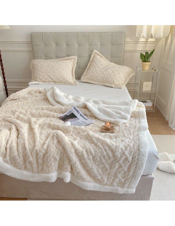 New blanket in autumn and winter of 2022 New taff wool blanket Pure plain color jacquard double layer lamb wool blanket