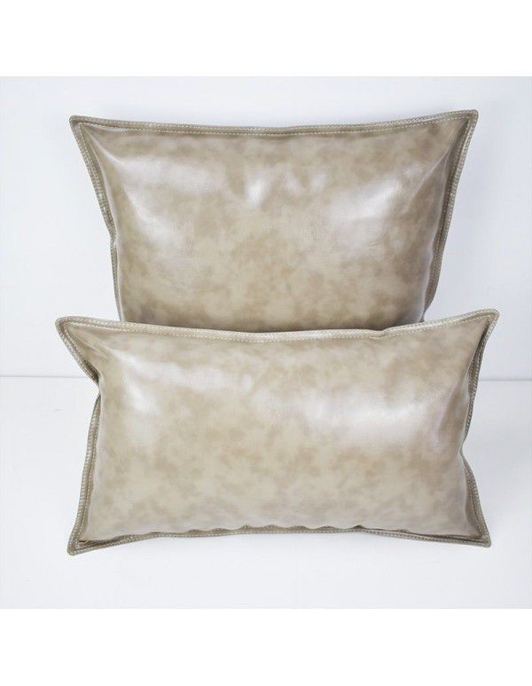 PU oil wax leather cushion cover solid color luxury imitation leather sofa cushion pillow Office pillow Headrest